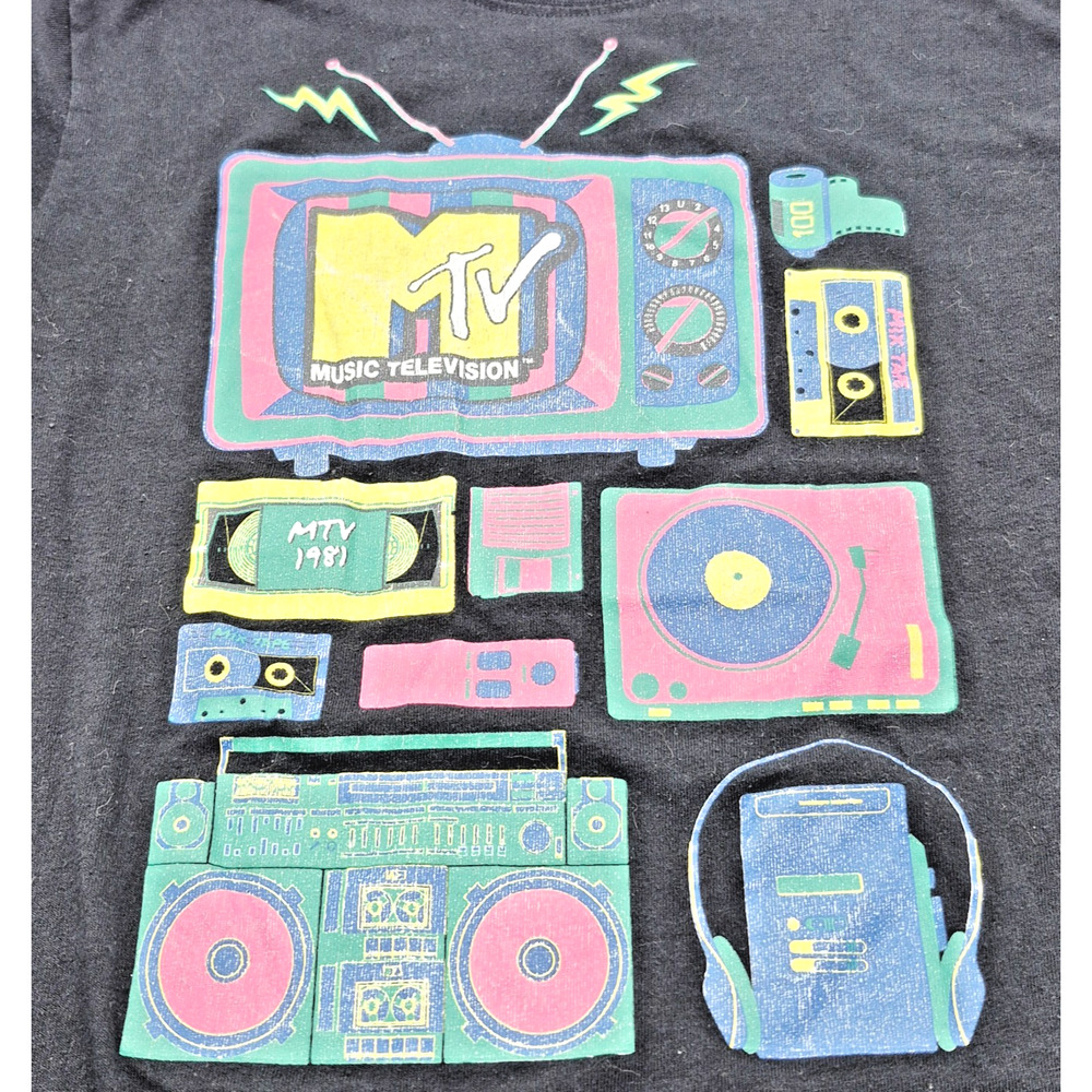 Vintage Look MTV T-Shirt Logo Size Medium Black Retro Music Television - Picture 3 of 5